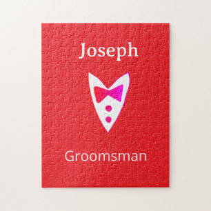 groomsman add name year red bow shirt tie tuxedo jigsaw puzzle