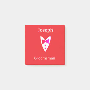 groomsman add name year red bow shirt tie tuxedo post-it notes