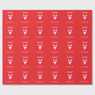 groomsman add name year red bow shirt tie tuxedo wrapping paper