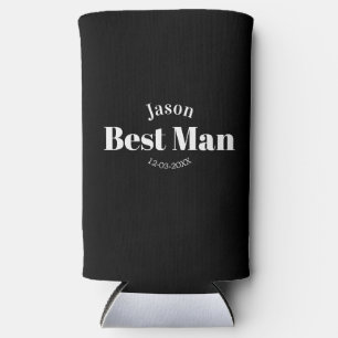 groomsman bachelor party best man black white date seltzer can cooler