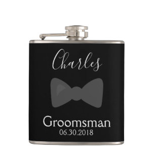 Groomsman Bachelor Party Personalise Bow Tie Hip Flask