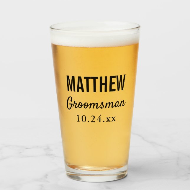 Groomsman Bachelor Party Wedding Favour Beer Pint Glass (Front Filled)