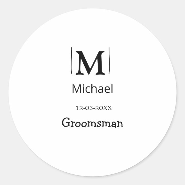 groomsman bachelorette party add name modern simpl classic round sticker (Front)