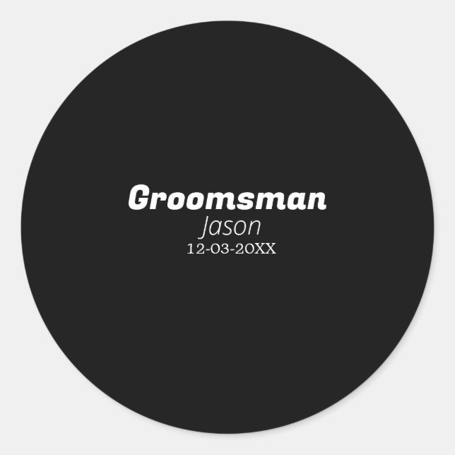 groomsman bachelorette party add name modern simpl classic round sticker (Front)