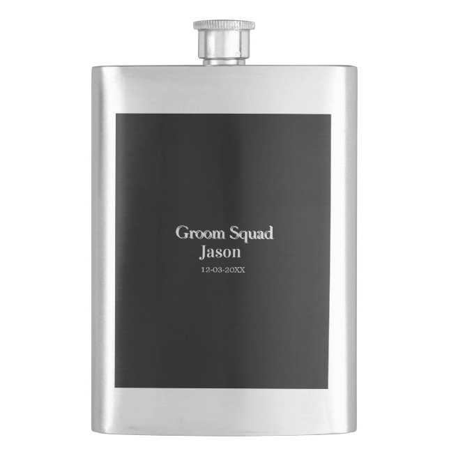 groomsman bachelorette party add name modern simpl hip flask (Front)