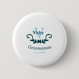 groomsman bachelorette party blue vintage classic  6 cm round badge