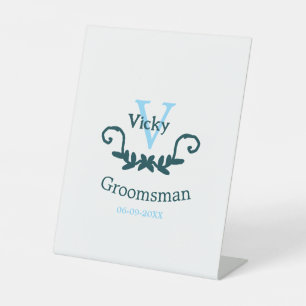 groomsman bachelorette party blue vintage classic pedestal sign
