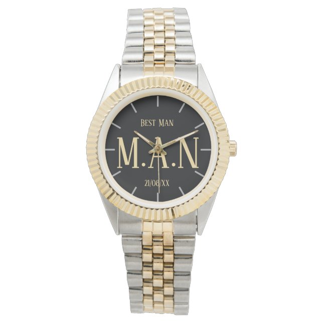 Groomsman Best Man Father Bride Groom Monogrammed Watch (Front)