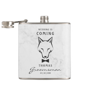 Groomsman Best Man Groom Wolf White Background Hip Flask