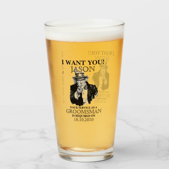 Groomsman Best Man Proposal Uncle Sam I WANT YOU Glass (Front Filled)