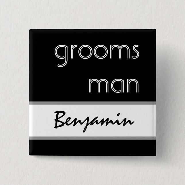 Groomsman - Black and White Modern Wedding Button (Front)