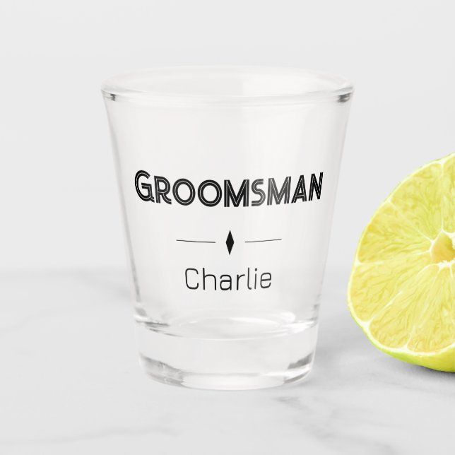 Groomsman Black Diamond Monogrammed Wedding Party Shot Glass (Front)