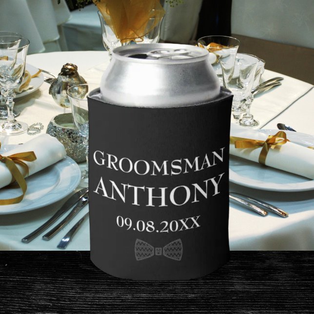 Groomsman Black Elegant Custom Name Gifts Wedding  Can Cooler (Creator Uploaded)