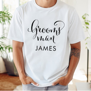 Groomsman Black Modern Script Custom Wedding T-Shirt