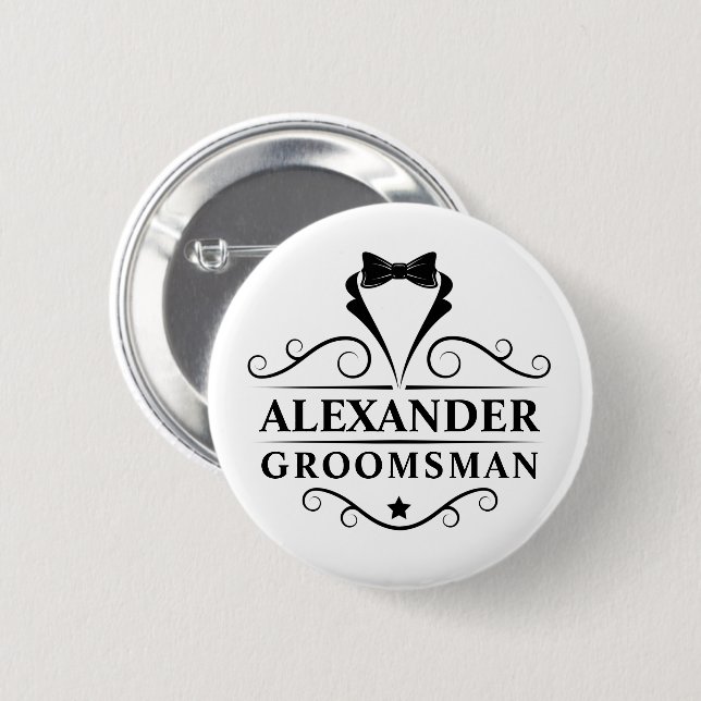 Groomsman Black Tie 6 Cm Round Badge (Front & Back)