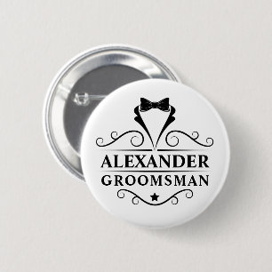 Groomsman Black Tie 6 Cm Round Badge