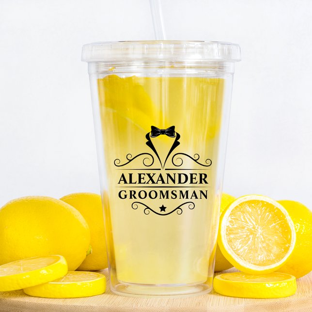 Groomsman Black Tie Acrylic Tumbler (Customize to change text color or text size.)