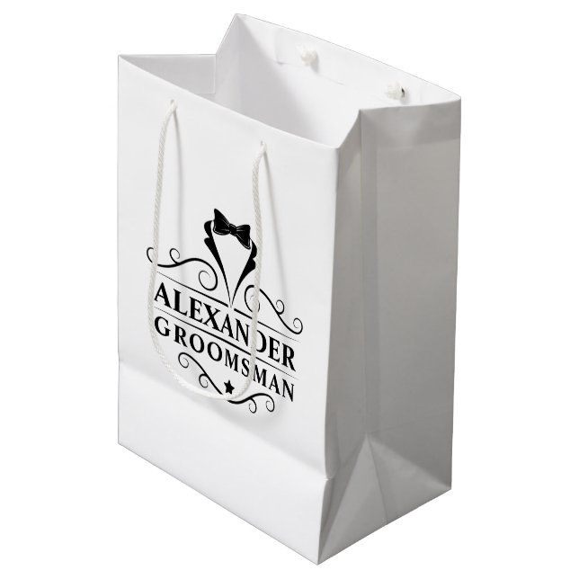 Groomsman Black Tie Medium Gift Bag (Front Angled)