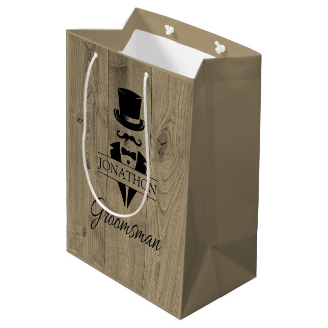 Groomsman Black Tie Moustache Medium Gift Bag (Back Angled)
