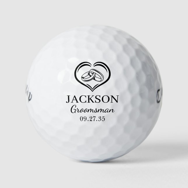 Groomsman Black Wedding Rings Golf Balls (Front)
