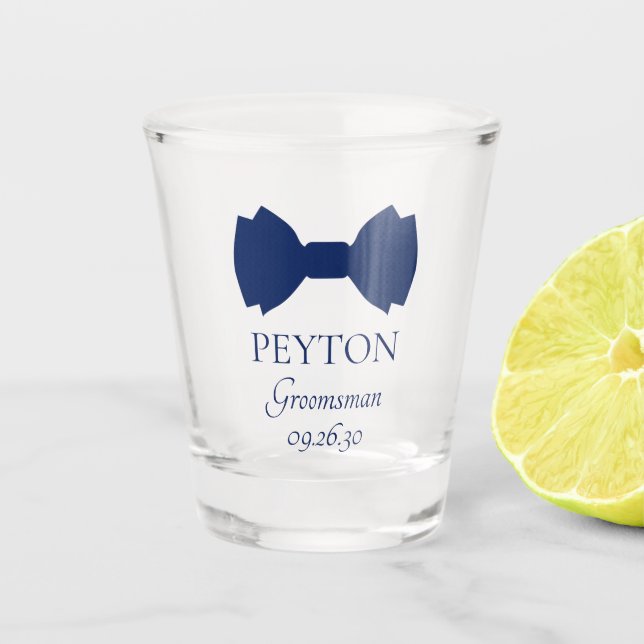 Groomsman Blue Bow Tie Shot Glass (Front)