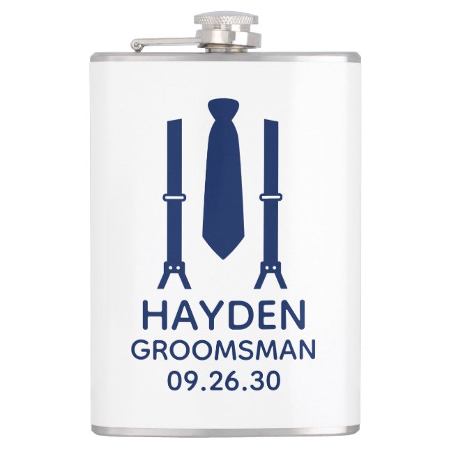 Groomsman Blue Tie Hip Flask (Front)