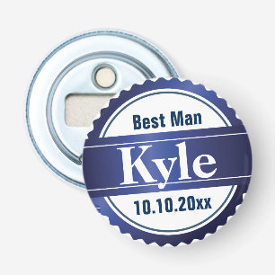 Groomsman Blue Wedding Party Monogram Bottle Opener