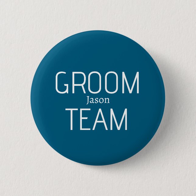 groomsman bold groom team gray blue white bachelor 6 cm round badge (Front)