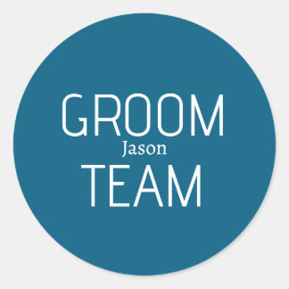 groomsman bold groom team gray blue white bachelor classic round sticker