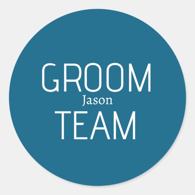 groomsman bold groom team gray blue white bachelor classic round sticker (Front)