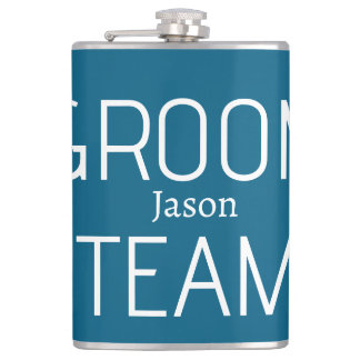 groomsman bold groom team gray blue white bachelor hip flask