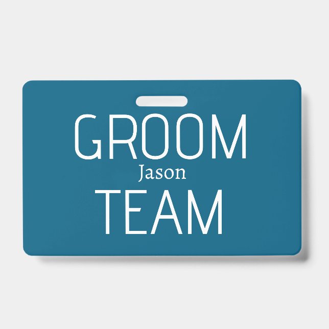 groomsman bold groom team gray blue white bachelor ID badge (Front)
