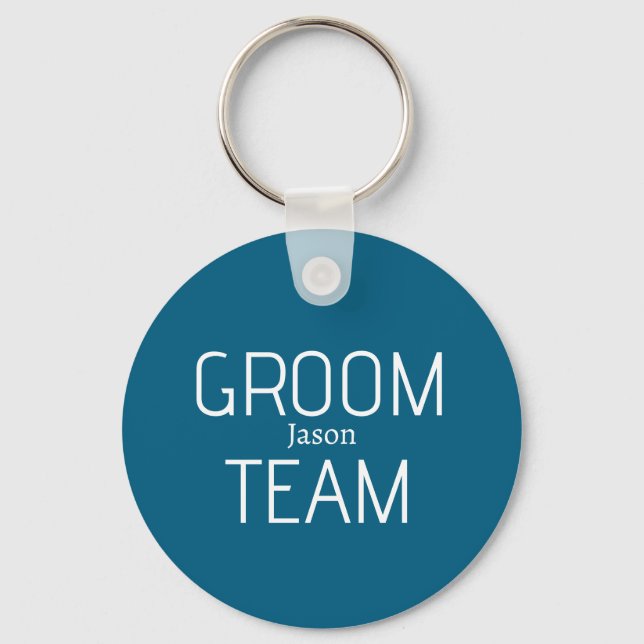 groomsman bold groom team gray blue white bachelor key ring (Front)