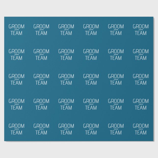 groomsman bold groom team gray blue white bachelor wrapping paper (Flat)