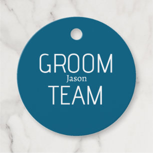 groomsman bold groom team grey blue white bachelor favour tags