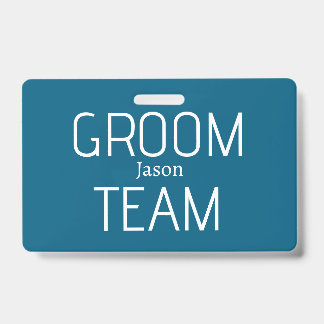 groomsman bold groom team grey blue white bachelor ID badge