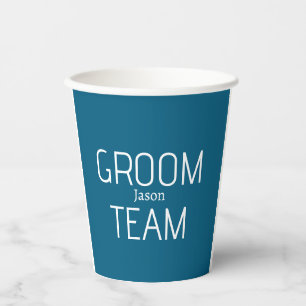 groomsman bold groom team grey blue white bachelor paper cups