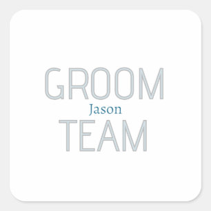groomsman bold groom team grey blue white bachelor square sticker