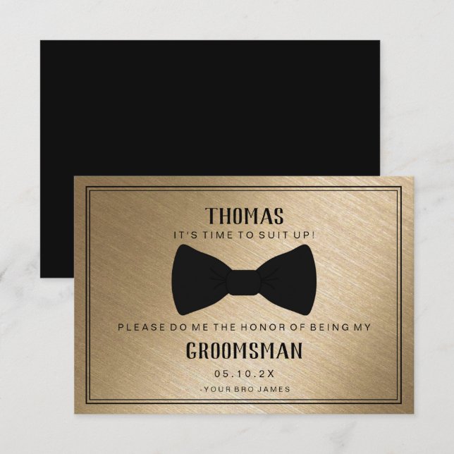 Groomsman Card - Black Tied III Gold (Front/Back)