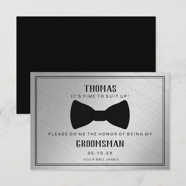 Groomsman Card - Black Tied III Silver (Front/Back)
