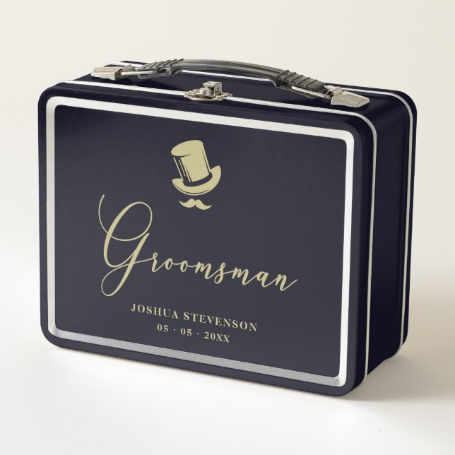 Groomsman Chic Wedding Minimalist Metal Lunch Box (Front)