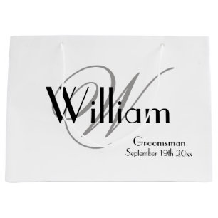 Groomsman custom modern classy chic white large gift bag