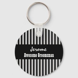GROOMSMAN Custom Name Black Silver STRIPES V05 Key Ring