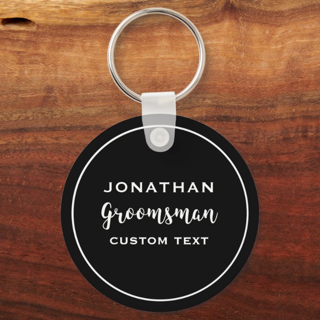 Groomsman Custom Wedding Favor Modern Monogram Key Ring (Front)