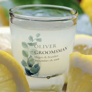 Groomsman Eucalyptus Greenery Wedding Custom Shot Glass