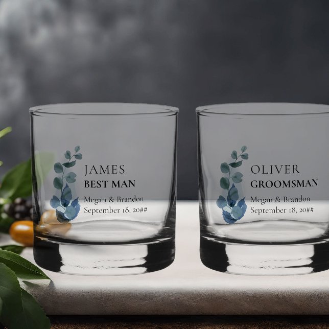 Groomsman Eucalyptus Greenery Wedding Custom Whiskey Glass (Eucalyptus wedding groomsman gift to personalize for anyone or everyone in your wedding party)