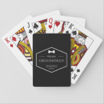 Groomsman Favour Tuxedo Tie Black Wedding Playing Cards<br><div class="desc">Elegant groomsman favour playing cards featuring white bow and modern script text which can be completely customised.</div>