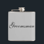 Groomsman Flask<br><div class="desc">Flask for the groomsman is shown in a grey colour with black text. 
Customise this item or buy as is.</div>