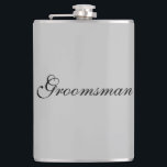 Groomsman Flask<br><div class="desc">Flask for the groomsman is shown in a grey colour with black text.
Customise this item or buy as is.</div>