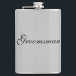 Groomsman Flask<br><div class="desc">Flask for the groomsman is shown in a grey colour with black text. 
Customise this item or buy as is.</div>